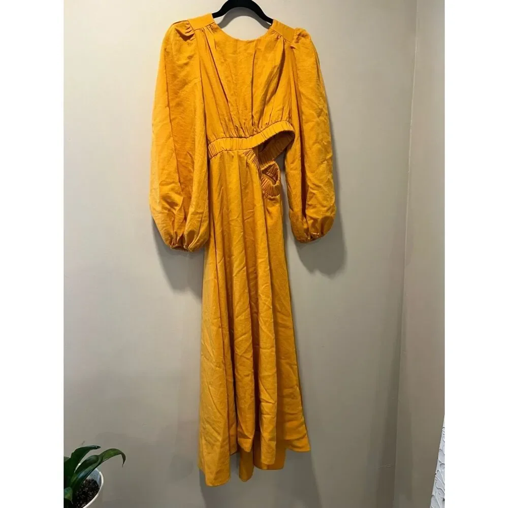 Petal & Pup Ginnee Puff Sleeve Cutout Long Sleeve Midi Dress Size XSmall